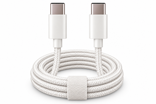 Witte gevlochten MUSTHAVZ kabel met USB-C- en USB-C-stekker
