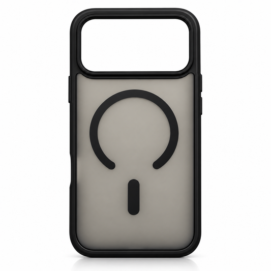 Achterzijde van zwart-transparant Screen Armor-hoesje met magnetische ring