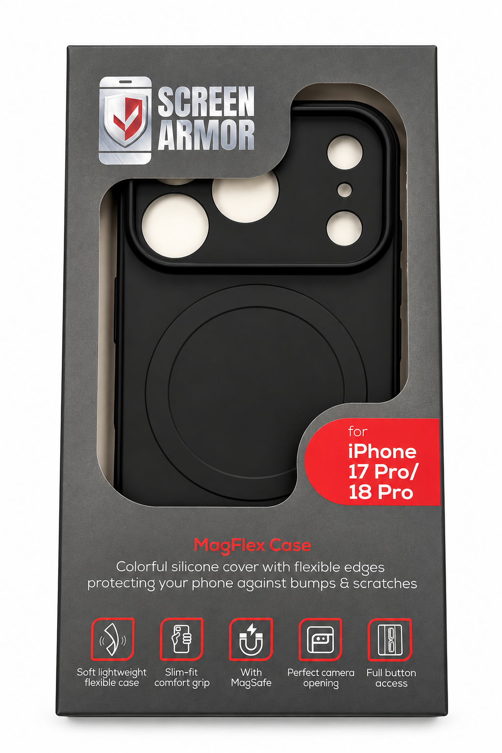 Screen Armor MagAir Case – MagSafe Hoesje voor iPhone 17 / 18 Pro  – Zwart