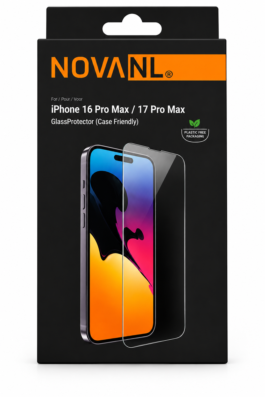 NOVANL Tempered Glass Screenprotector – iPhone 16 Pro Max / 17 Pro Max / 18 Pro Max – Case Friendly