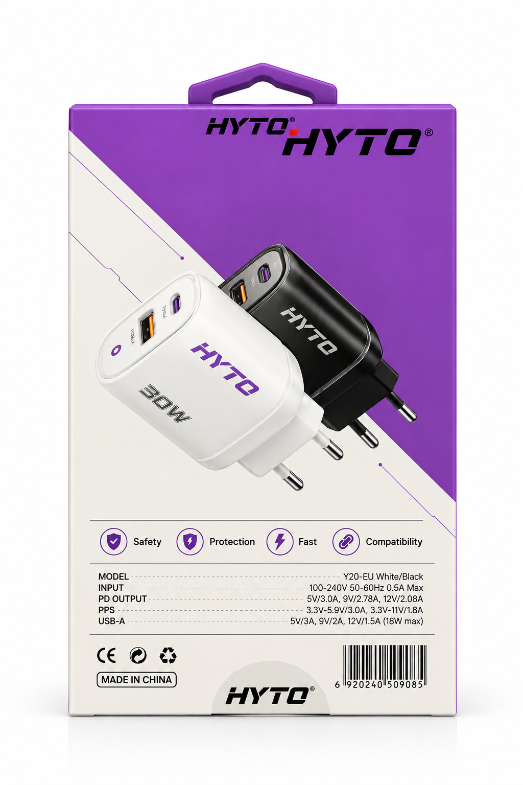 Achterkant HYTO Y20-verpakking met productspecificaties