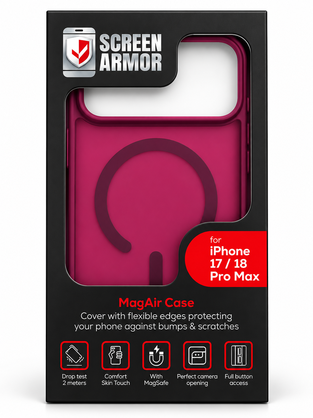 Screen Armor MagAir Case – MagSafe Hoesje voor iPhone 17 / 18 Pro Max – Paars