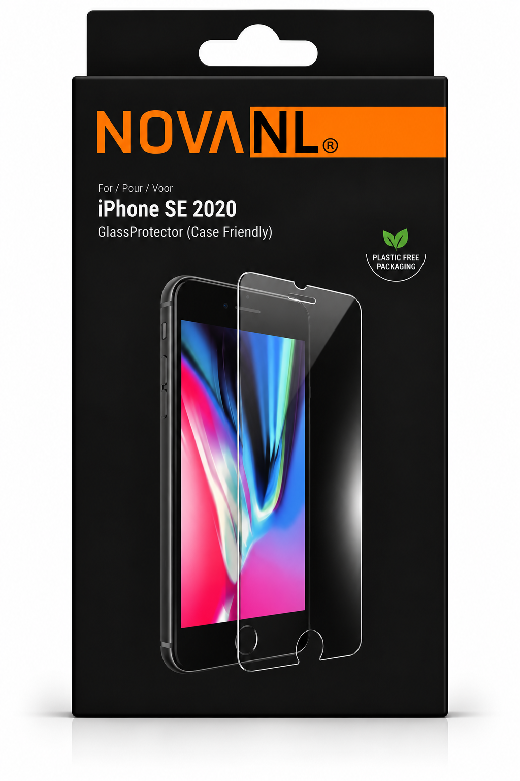 NOVANL GlassProtector-verpakking met modelvermelding iPhone SE 2020
