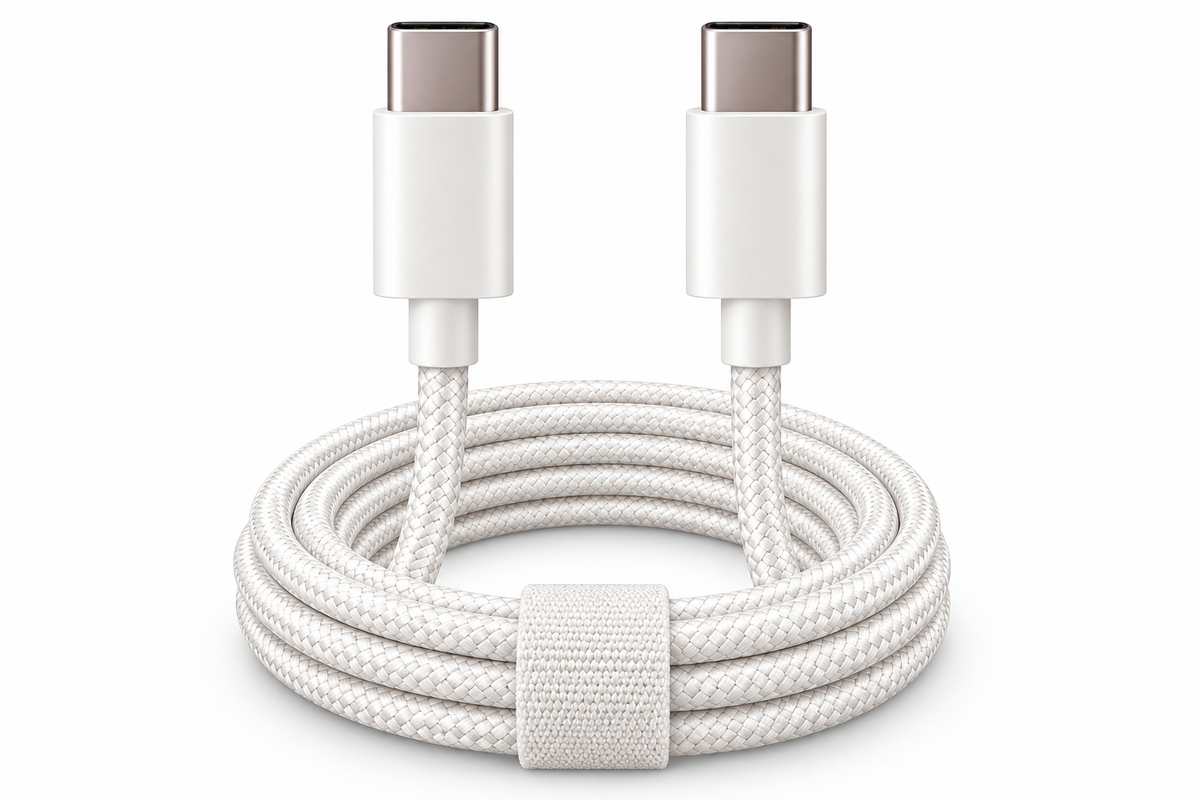 Witte gevlochten MUSTHAVZ kabel met USB-C- en USB-C-stekker