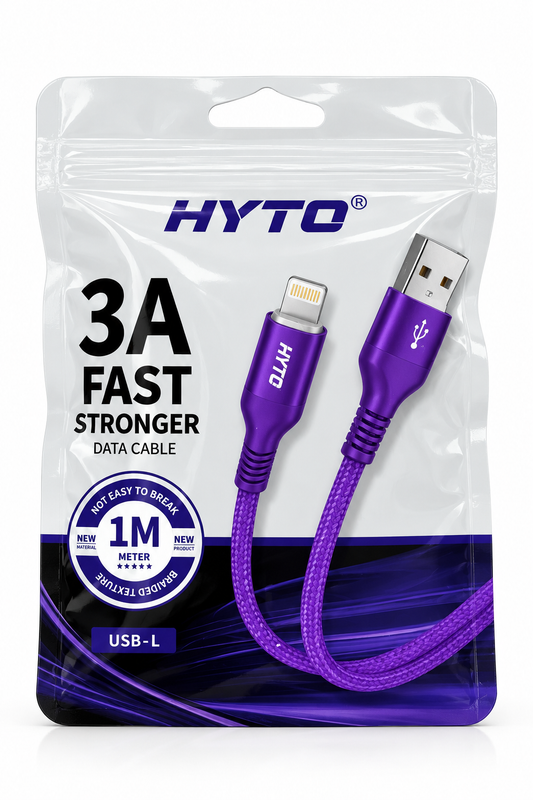 HYTO-verpakking van paarse USB-A naar Lightning kabel, 3A en 1 meter