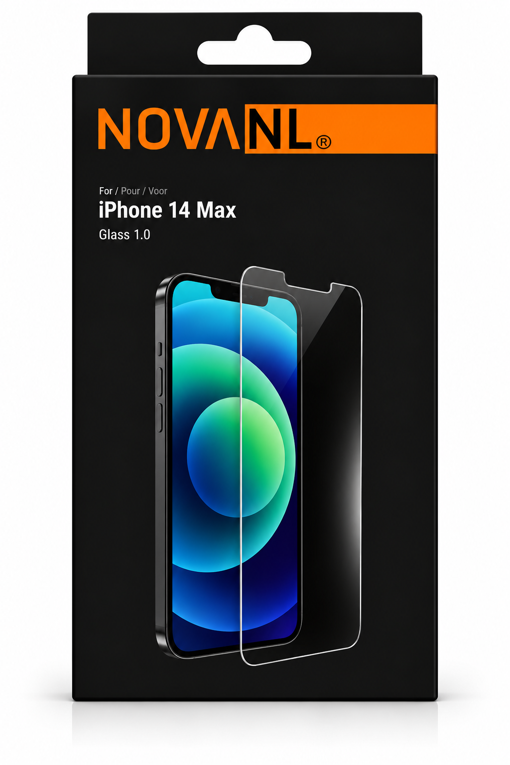 NOVANL GlassProtector-verpakking met modelvermelding iPhone 14 Max