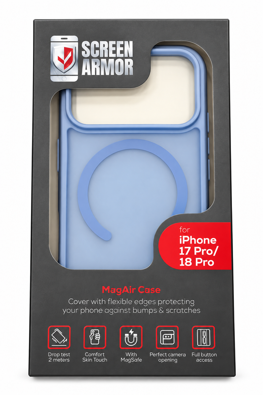 Screen Armor MagAir Case – MagSafe Hoesje voor iPhone 17 / 18 Pro  – Blauw