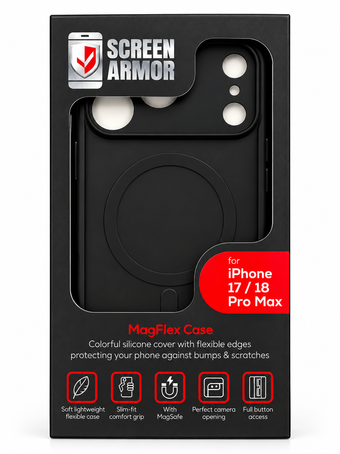 Screen Armor MagAir Case – MagSafe Hoesje voor iPhone 17 / 18 Pro Max – Zwart
